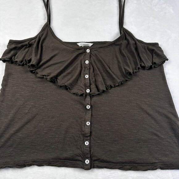Womens Blouse Army Green Sz M Button-Down Ruffle Camisole Top Spaghetti Straps - Picture 9 of 9